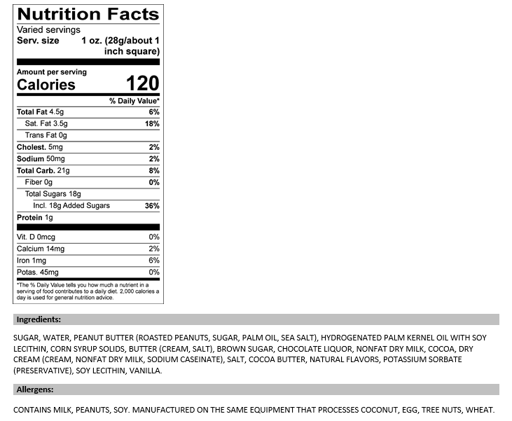Peanut Butter Chocolate 1/2 lb. Fudge Bar