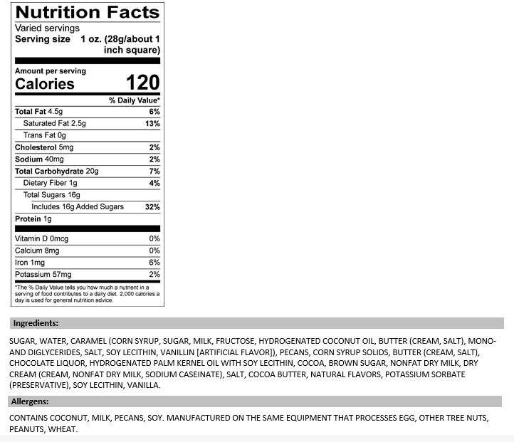 Chocolate Caramel Pecan 1/2 lb. Fudge Bar