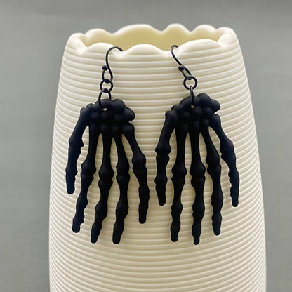 Halloween Black Skull Hand Dangle Earrings
