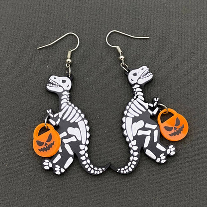 Halloween Skeleton Dinosaur Pumpkin Acrylic Dangle Earrings