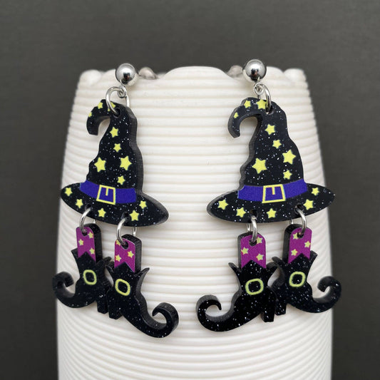 Halloween Witch Hat Boots Acrylic Earrings