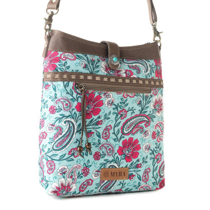 Aspendale upcycled canvas Bag for Women Blue with leather details