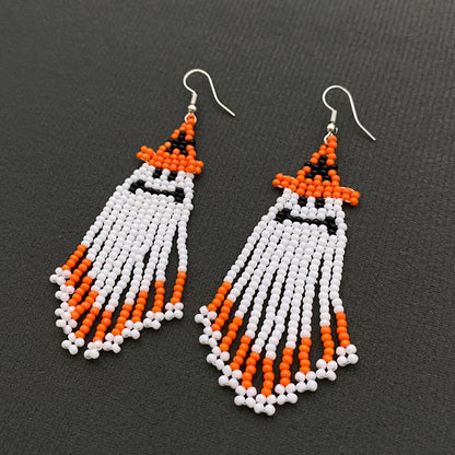 Halloween Ghost Seed Beads Fringe dangle Earrings - SB
