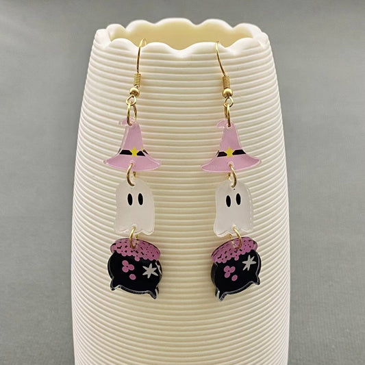 Halloween Acrylic Magic Potion Jar & Ghost Dangle Earrings
