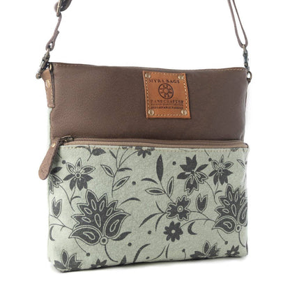 Wildprint Trail upcycled canvas crossbody Bag for Women in sage with floral detail