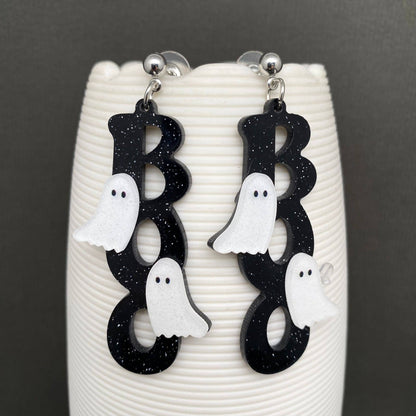 Halloween BOO Ghost Letter Acrylic Earrings