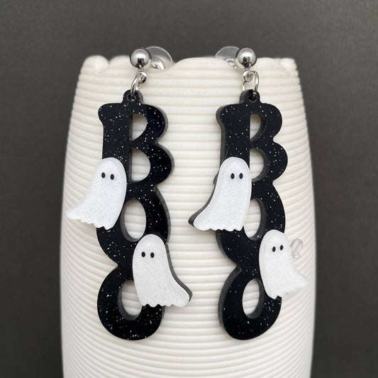 Halloween BOO Ghost Letter Acrylic Earrings