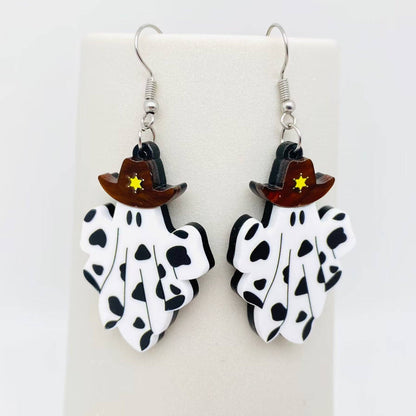 Halloween Acrylic Western Cowboy Ghost Dangle Earrings