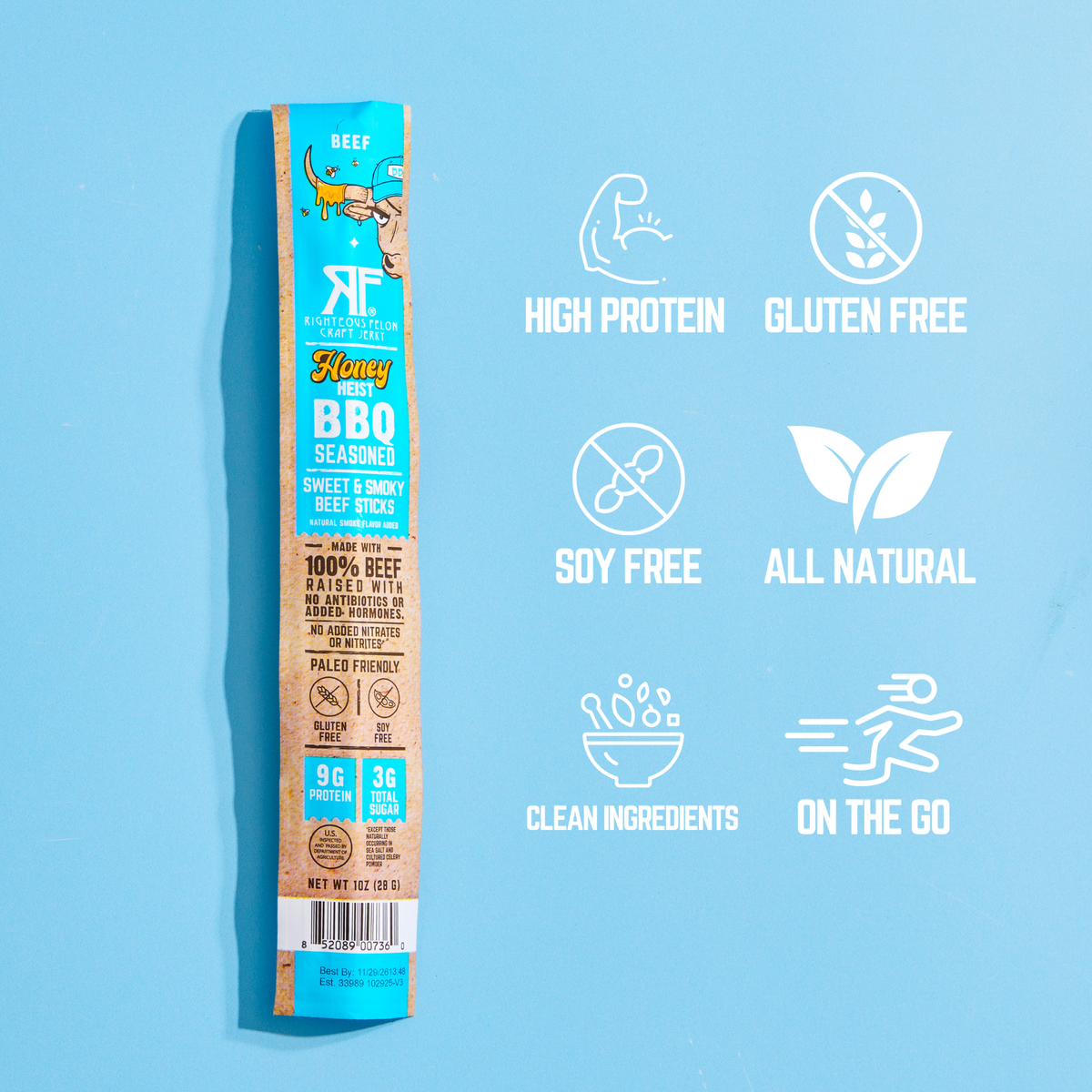 Righteous Felon Honey Heist BBQ Beef Stick 1oz