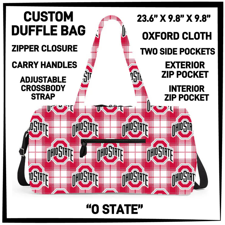 CUSTOM PREORDER DUFFLE BAGS ARRIVE LATE AUG 2026