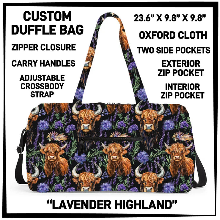 CUSTOM PREORDER DUFFLE BAGS ARRIVE LATE AUG 2026