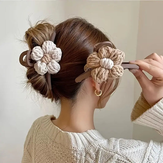 HAIR CLAW CLIP- KNITTED FLOWER