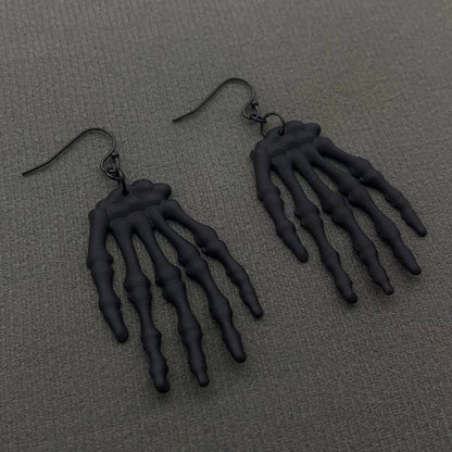 Halloween Black Skull Hand Dangle Earrings