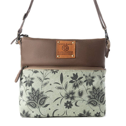 Wildprint Trail upcycled canvas crossbody Bag for Women in sage with floral detail