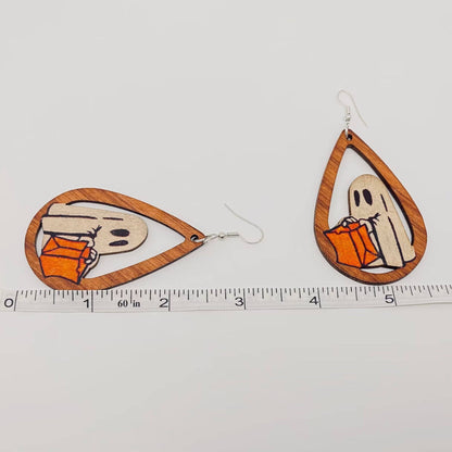 Halloween Ghost Wooden Dangle Earrings