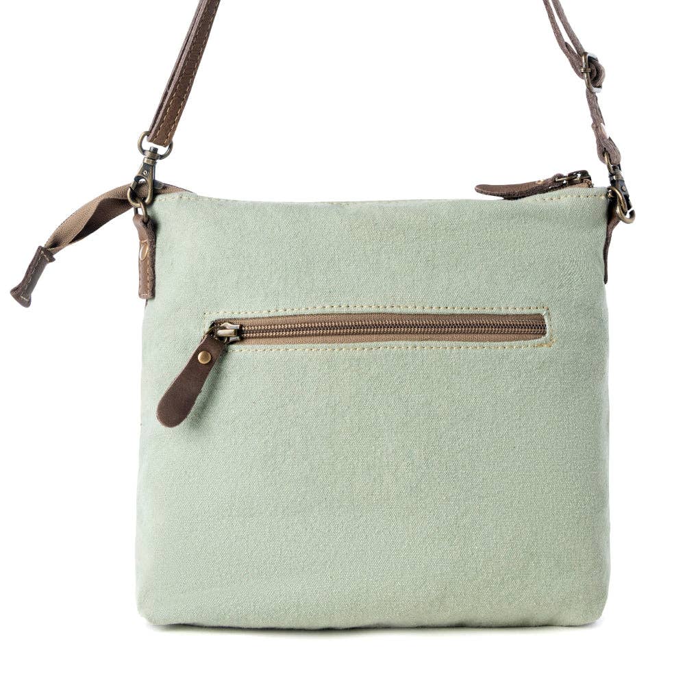 Wildprint Trail upcycled canvas crossbody Bag for Women in sage with floral detail