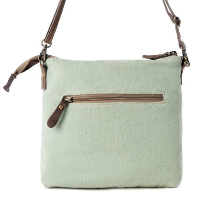 Wildprint Trail upcycled canvas crossbody Bag for Women in sage with floral detail