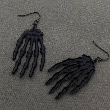Halloween Black Skull Hand Dangle Earrings