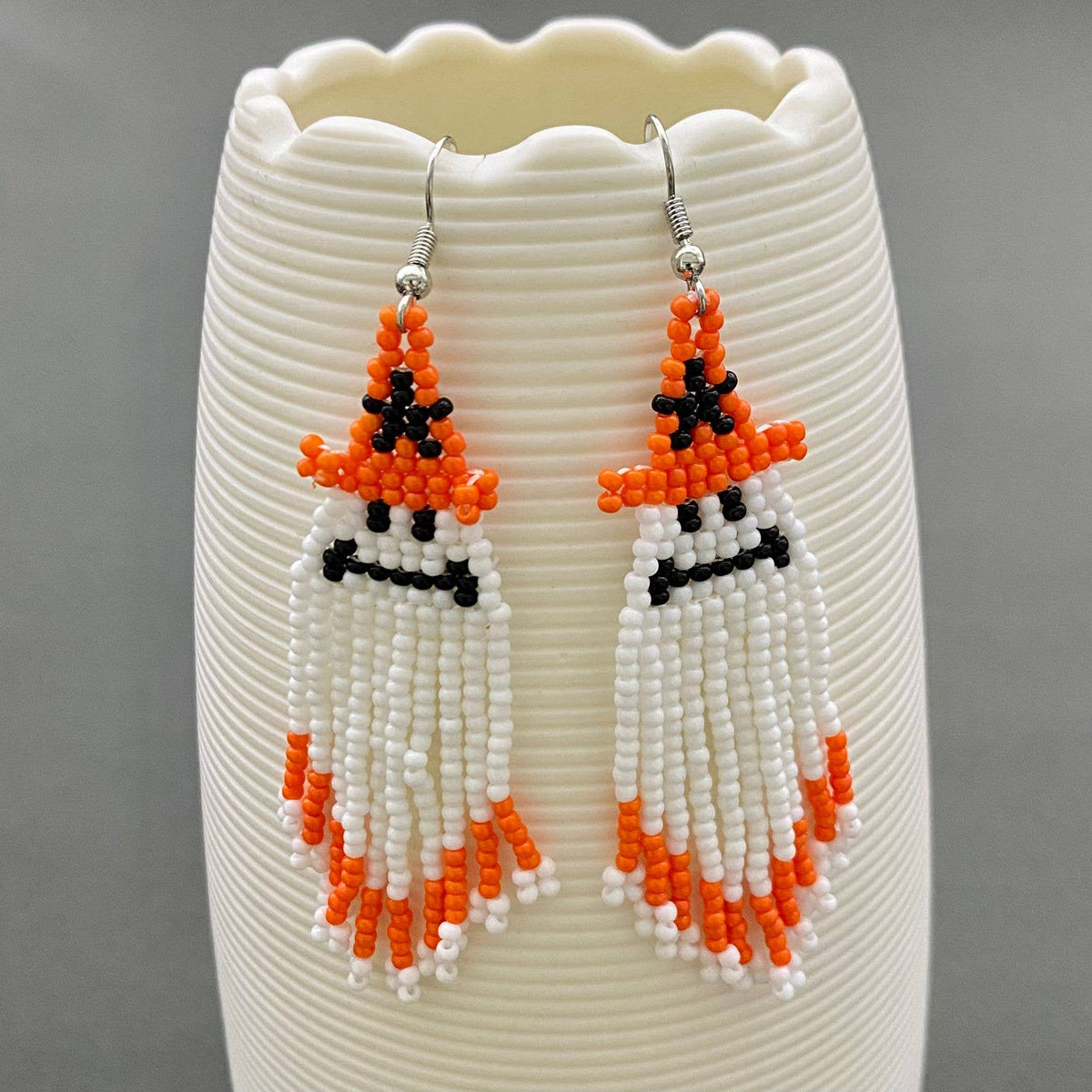 Halloween Ghost Seed Beads Fringe dangle Earrings - SB