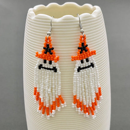 Halloween Ghost Seed Beads Fringe dangle Earrings - SB