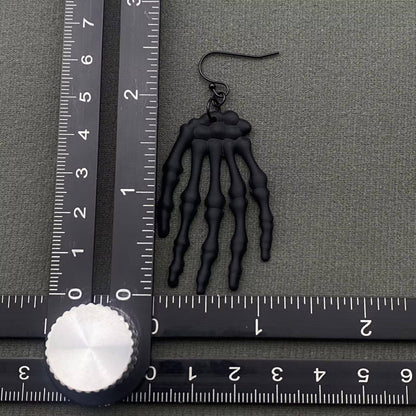 Halloween Black Skull Hand Dangle Earrings