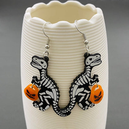Halloween Skeleton Dinosaur Pumpkin Acrylic Dangle Earrings