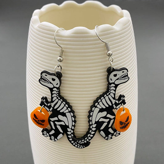 Halloween Skeleton Dinosaur Pumpkin Acrylic Dangle Earrings