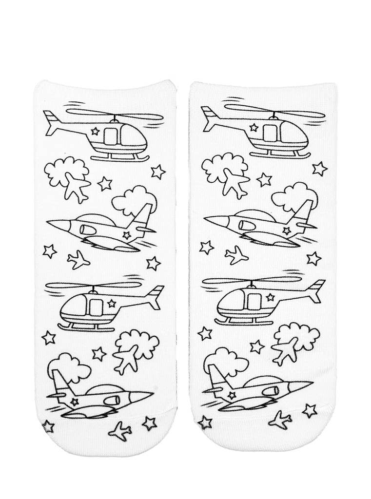 Ankle Socks - DIY Coloring Kit - Airplanes & Helicopters