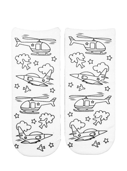 Ankle Socks - DIY Coloring Kit - Airplanes & Helicopters